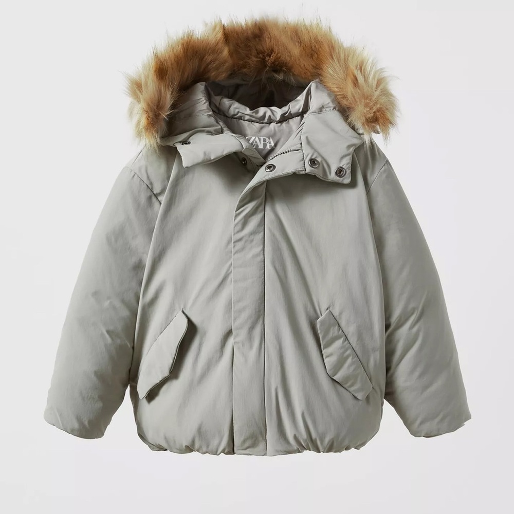 Zara Boys Down Puffer Coat with Faux Fur Hood - Great Condition size 9